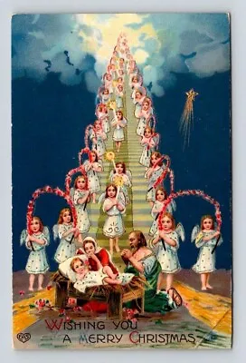 Merry Christmas Nativity - Angels Descending From Heaven Postcard • $10
