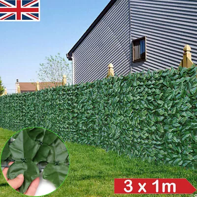 Artificial Hedge 3M Roll Fake Ivy Leaf Garden Fence Privacy Screening Wall Panel • £11.99