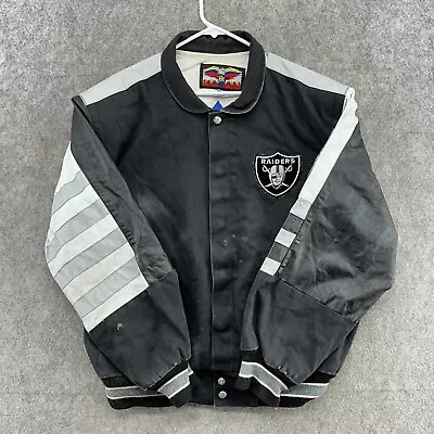 VTG Oakland Raiders Jacket Mens M Genuine Leather NFL Football Bomber Coat 90s • $99.95