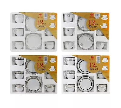 Cup And Saucer Set 12 Piece Porcelain White Tea Set Coffee Cappuccino Tea Cups • £19.67