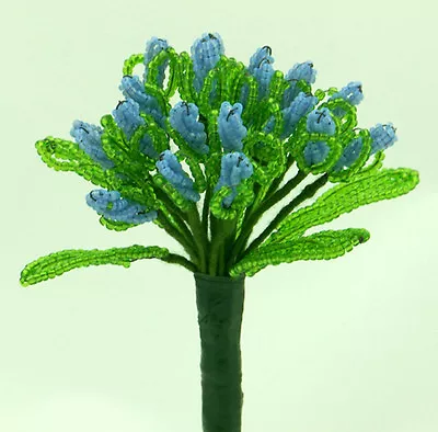 Vintage French Glass Beaded Blue Rose Bud Flower Bouquet • $16.99