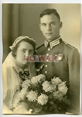 WWII WEDDING PHOTO HEER ARMY Unteroffizier W Marksmanship Lanyard MEDALS & BRIDE • $39.99