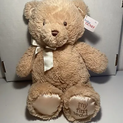 Baby Gund My First Teddy Bear Tan 15” Stuffed Plush Satin Ear Feet Bow Sewn Eyes • $12.99