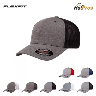 Flexfit Melange Trucker Hat 6311 Mesh Lids Trucker Cap Mid Profile Fitted OSFM • $11.53