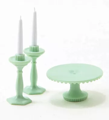 Dollhouse Miniature Chrysnbon Cake Plate And Candlesticks In Jadeite • $9.99