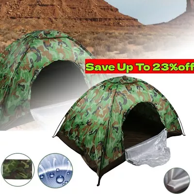 Pop Up Hiking Tent 1-2 Person Family Camping Outdoor Festival Shelter Tent Camo • £14.85