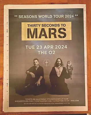 Jared Leto 30 Seconds To Mars Seasons Tour Date Ad Newspaper Advert Poster 14x11 • £7.35