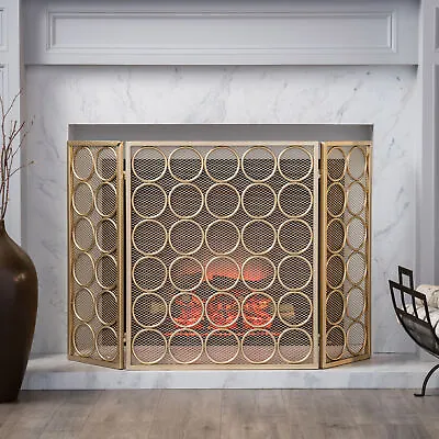 Modern 3 Panel Iron Mesh Fireplace Screen • $101.68