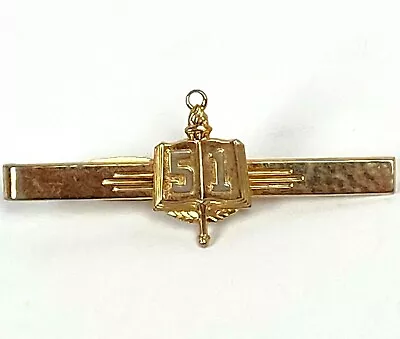 Hickok USA Tie Bar Open Book Chapter 52 Torch Gold Tone 2 5/8  Vintage • $18.94