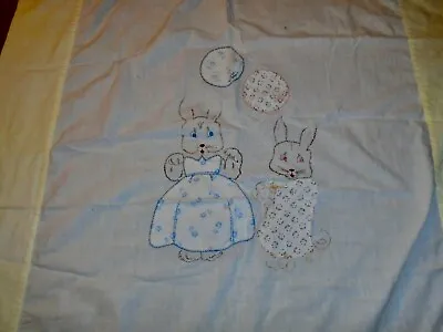 $14 • Buy Vintage Bunny & Eggs Appliqued & Embroidered Tablecloth For Easter