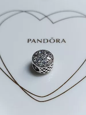 Genuine Pandora Silver Openworks Sparkly Flower Clear CZ Charm S925 ALE • £12.50