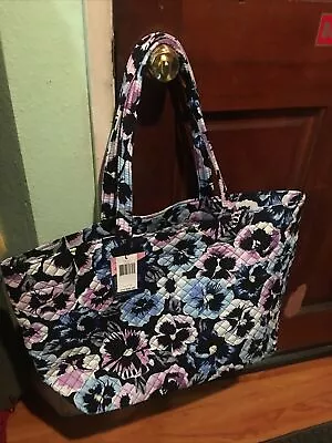 NWT Vera Bradley Grand Tote In Plum Pansies XL - Black Blues & Purples • $60