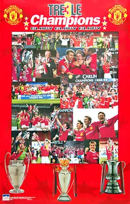 Manchester United FC 1999 TREBLE CHAMPIONS Commemorative Vintage 22x34 POSTER • $53.99