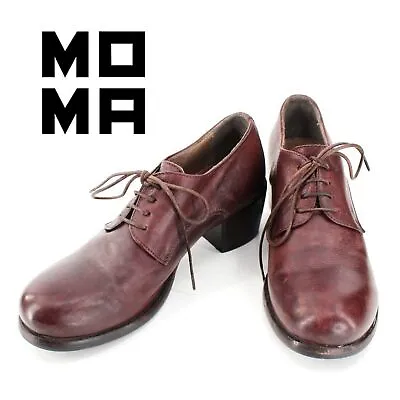 Moma Lace Up Oxford Shoe Brown Leather Hand Made Goodyear Welt Stacked Heel 36.5 • $104