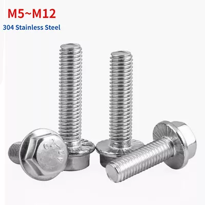 Flanged Hexagon Head Bolts Flange Hex Screws A2 Stainless Steel M5 M6 M8 M10 M12 • $1.36