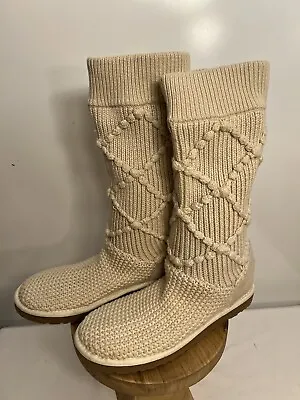 Ugg Australia Argyle Classic Women Knit Sweater Mid Calf Boot Shoes Sz 9 • $54.99