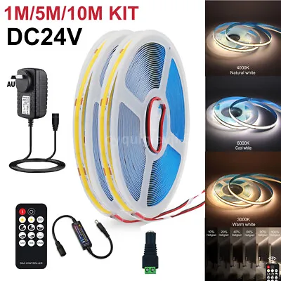 24V 1-10M COB Led Strip Flexible Tape Lights 14KRF Controller Dimmable Power Kit • $22.99