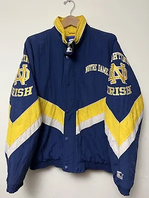 Vintage Notre Dame Starter Puffer Jacket Size Large 90s Embroidered NCAA Jacket • $40