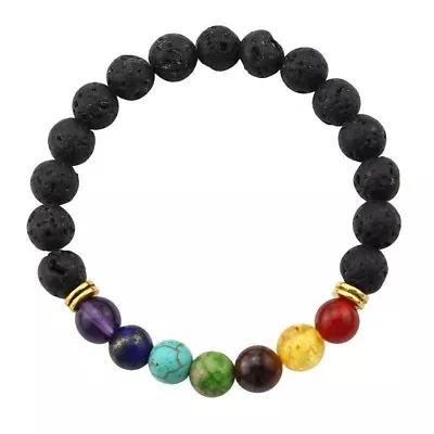 Reiki 7 Gemstone Chakra Lava Rock Stones Healing Bead Bangle Bracelet Lucky Gift • $1.10