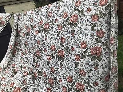 £15 • Buy Vintage Woven Curtains 1960/70s Bohemian Retro With Roses W62” D72” (A)