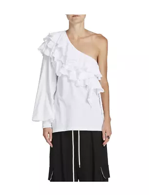 Bassike Womens Asymmetric Ruffle Long Sleeve Top Size XS White Organic Cotton • $85