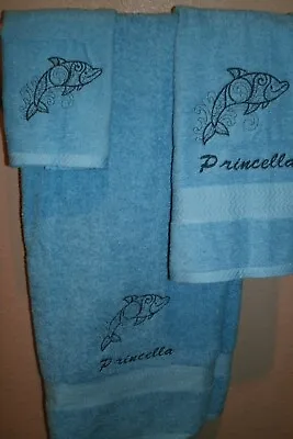 £27.19 • Buy Dolphin Sketch Personalized 3 Piece Bath Towel Set  Any Color Beach  Bathroom