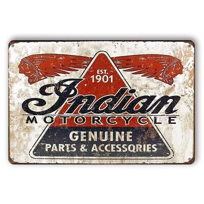 Tin Sign INDIAN MOTORCYCLE GENUINE PARTS & ACCESS Rustic Look Decorative  • $9.75