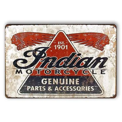 Tin Sign INDIAN MOTORCYCLE GENUINE PARTS & ACCESS Rustic Look Decorative • $9.03