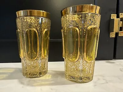 Moser Cabochan Yellow And Gold Gilt Cordial Glasses • $50