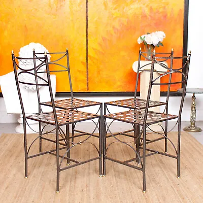 4 Orangery Dining Chairs Industrial Anodised Steel Hand Wrought Vintage • £450