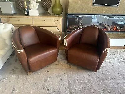 Great Quality Brown Saddle Leather And Cow Fur Aviator Tub Chair Armchair A • £895