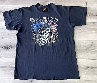 Vintage 3D Emblem Shirt XL Bad To The Bone Military Soldier USA 90s Army USMC • $75