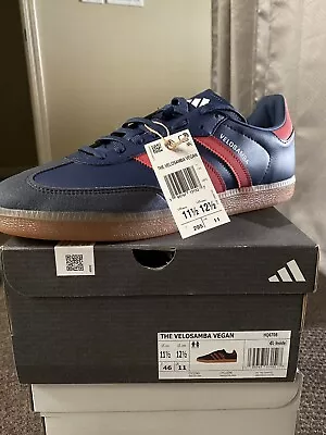 Mens Adidas Velo Samba Vegan Navy Blue Red Scarlet Gum Shoes HQ6708 Size 11.5 • $40