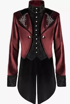 NWOT Fashion Men Tailcoat Wine Velvet Steampunk Aristocrat Regency Jacket • $29.99