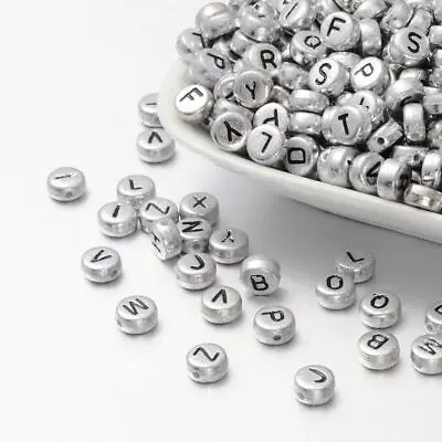 500 BULK 6mm Silver Colour Alphabet Letters Round Flat Beads - Mixed - BULK • £8.97