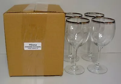 Mikasa STEPHANIE (PLATINUM) Water Goblets SETS OF FOUR More Here MINT IN BOX • $89.95