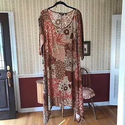 Mlle Gabrielle Asymmetrical Dress Brown Copper Beige Scoop Neck Stretch Size 1X • $14.90