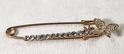 Vintage Gold Tone And Rhinestones Butterflies Coat/Scarf/Sweater Pin Safety Pin • $20