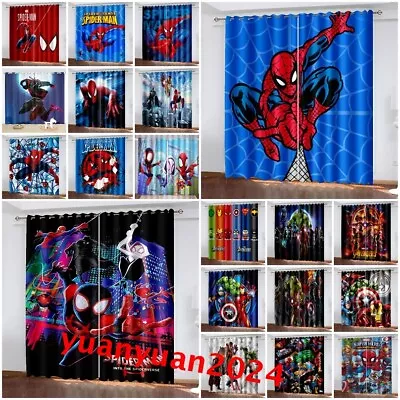 Boys Marvel Spiderman Avengers Thick Blackout Curtains Thermal Ring Top Eyelet • £23.99