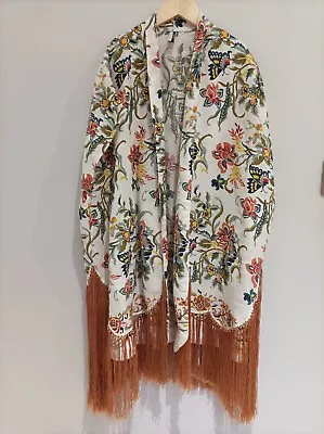 £17.99 • Buy Vintage Topshop Kimono Kaftan Size 8 Fringed Sleeveless Top Oversized Floral S