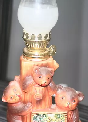 Vintage Three Bears Ceramic Virginia Mini Oil Lamp W/ Semi Frosted Chimney • $3.50