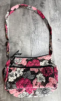 Vera Bradley Purse Mocha Rouge Pink Floral Shoulder Bag Adjustable Strap Pockets • $15.98