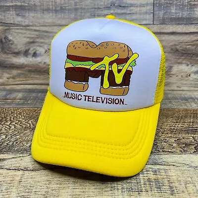 MTV Hamburger Mens Trucker Hat Yellow Snapback 80s Retro Logo Baseball Cap • $19.99