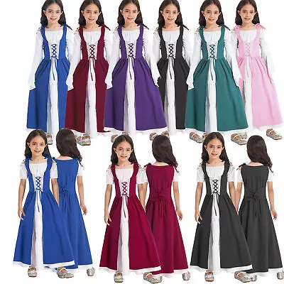 Kids Girls Renaissance Dresses Medieval Irish Halloween Costume Boho Outfit Gown • $16.49