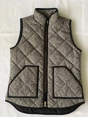 J.Crew Excursion Down Filled Quilted Puffer Vest Herringbone Size XS Black Cream • $15.99