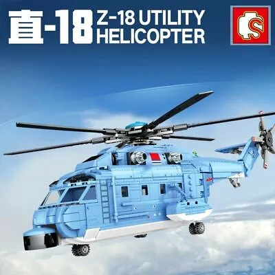 Building Blocks Set MOC Military Z18 Utility Helicopter Brick Model Kids Toy DIY • $60.98