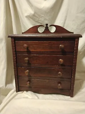 Vtg Handmade Solid Wood High Boy Chest Shape Jewelry Box 4 Drawers Handcrafted • $59.99