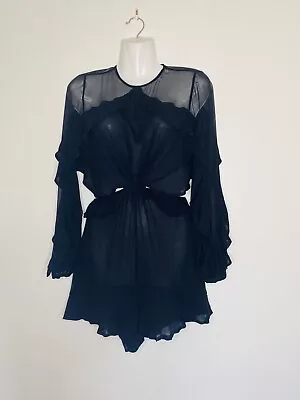 Zimmerman Designer Black Sheer Silk Long Sleeve Play Suit Size-0 • $59