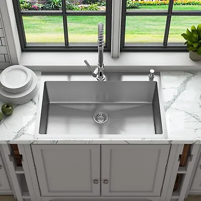 Sinber 33  Drop In Single Bowl Kitchen Sink With 304 Stainless Steel HT3322S-S-9 • $167.97