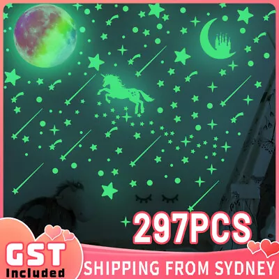 297pcs Glow In The Dark Rainbow Moon Stars  Unicorn Wall Sticker Kids Room Decor • $10.45